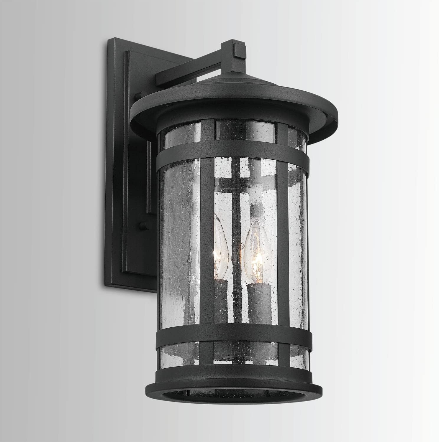 Capital Lighting 935521BK Mission Hills Antiqued Seeded Glass Outdoor Wall Sconce, 17" H x 9" W, 2-Light 120 Total Watts, Black