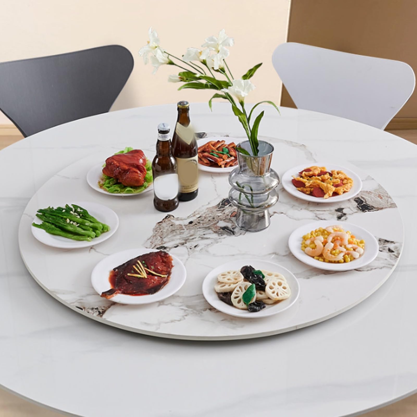 Plateau tournant en verre trempé marbré 24 pouces - Couverture de remplacement ronde DIY pour table - Rotation 360°, facile à nettoyer - Pour cuisine, salle à manger