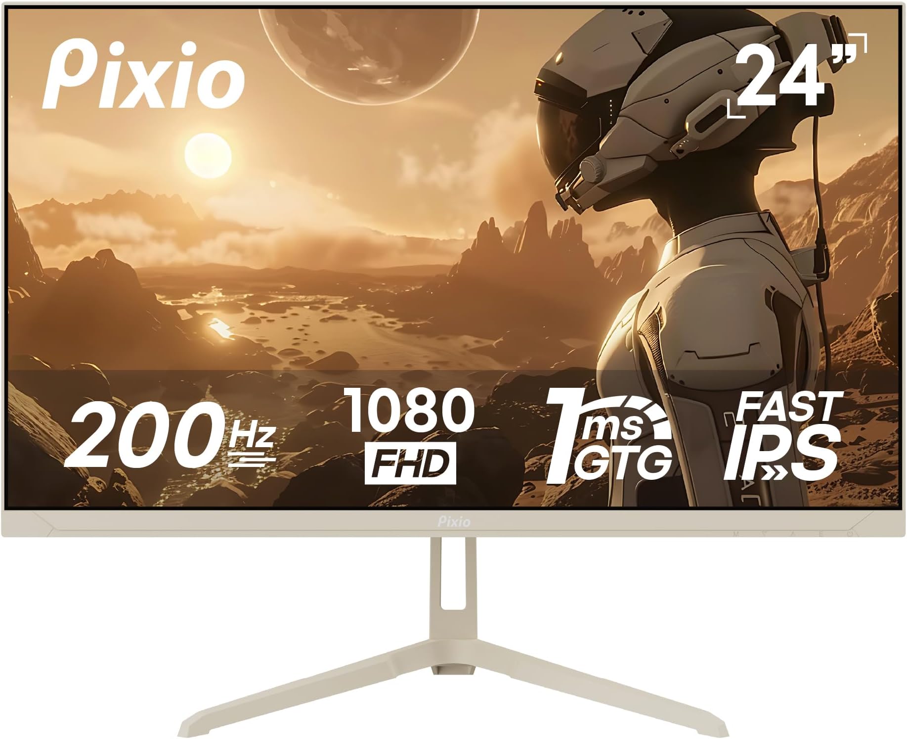 Pixio PX248 Wave Beige 24 inch 200Hz Refresh Rate FHD 1080p Resolution Fast IPS Panel 1ms GTG Response Time Built-in Speakers Gaming Monitor with Adaptive Sync