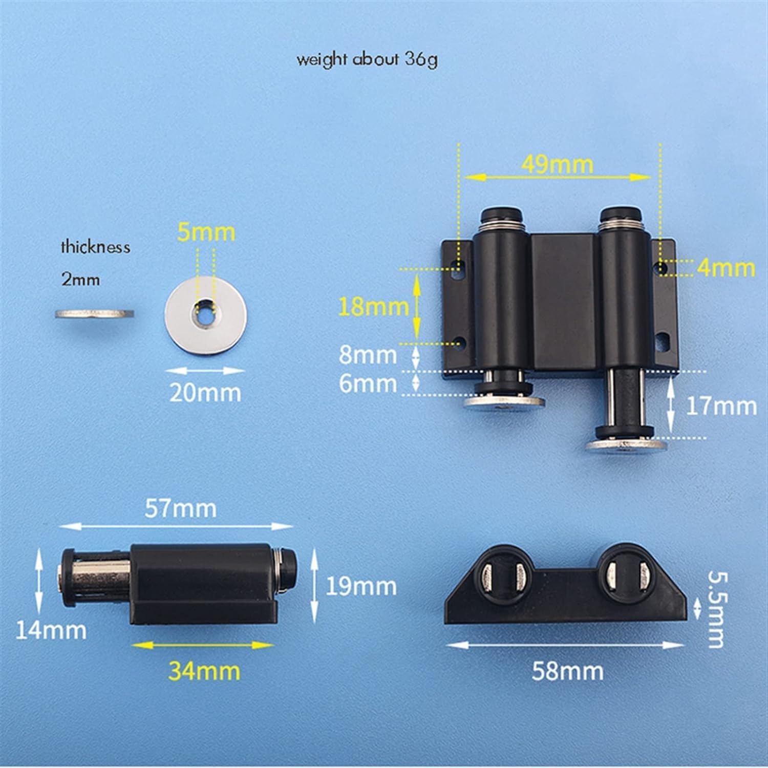 Slide Bolt Gate Latch, Double Magnetic Door Touch Catch Kitchen Cupboard Damper Buffers Cabinet Door Drawer Magnetic Push Open Catch Latch Black Latch