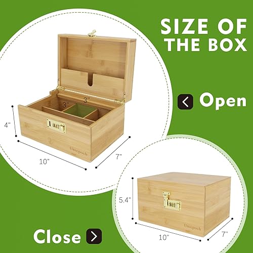 Miniatura 7 de Caja de almacenamiento de bambú grande de alta calidad con cerradura de combinación, a prueba de olores y bandeja extraíble, incluye bandeja