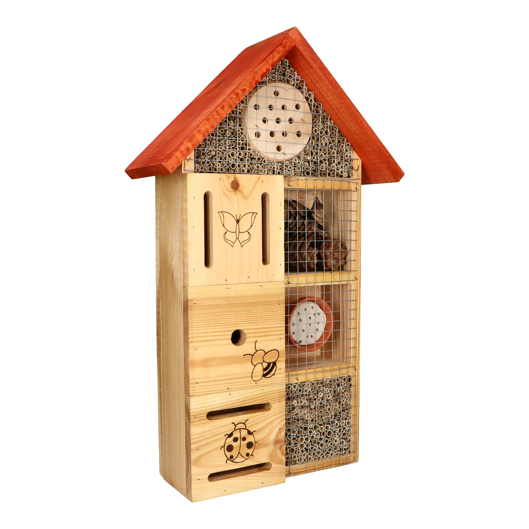 Insektenhotel - Wetterfest - Premium Insektenhotel für Nützlinge 7in1 - Insektenhaus mit Dachkonstruktion aus massivem Laub- und Nadelholz - für Wildbienen, Marienkäfer & Schmetterlinge - Nisthilfe