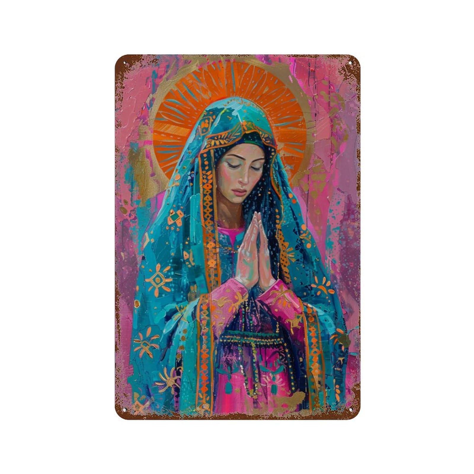 YHGERTKU Colorful Impasto Virgin Mary (2) 02 Wall Art Retro Iron Vintage Metal Tin Sign Poster Modern Decor for Living Rooms Gift 30x20cm
