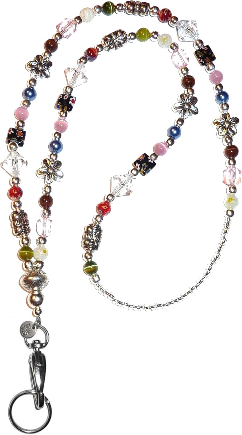 Hidden Hollow Beads Slim Style Women's Fashion Beaded Lanyard, 34" Jewelry Lanyard for ID Badge Holder and Keys (Multi - Non Breakaway (Stronger))