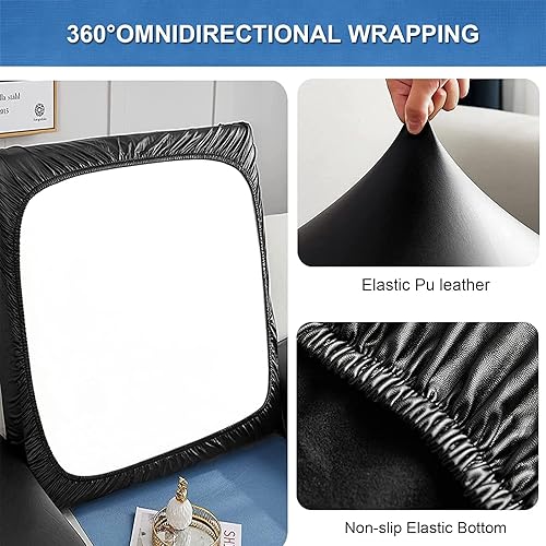 Miniatura 4 de QQXX Funda de cojín impermeable para sofá en forma de L, funda de cojín elástica de piel sintética para sofá, funda universal antideslizante para