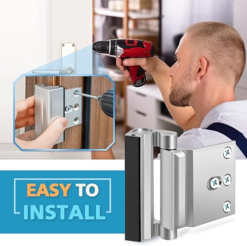 Miniatura 5 de Cerradura de seguridad para el hogar, cerradura de refuerzo de puerta fácil de abrir a prueba de niños con soporte de parada de 3.0in 800 libras