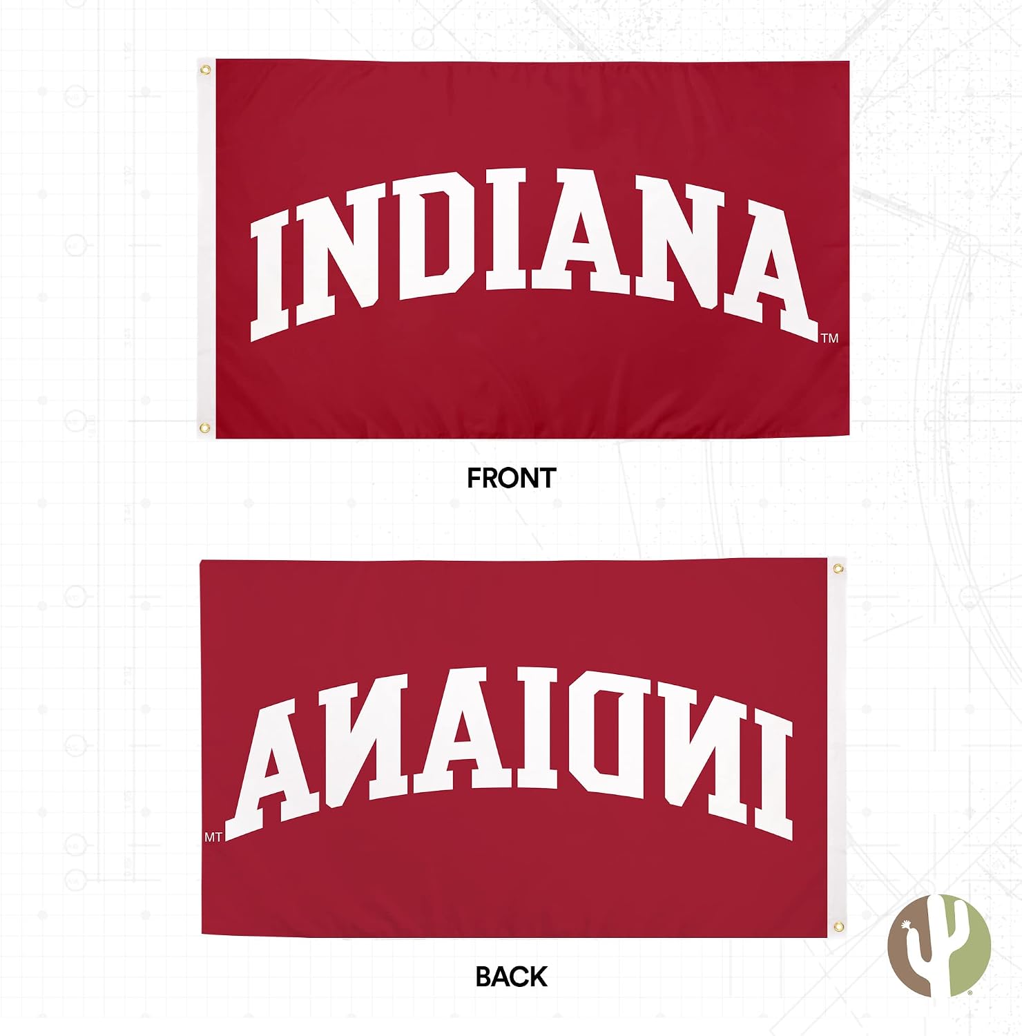 Desert Cactus Indiana University IU Flag - 3 x 5 Feet Hoosiers Banner, Indoor/Outdoor Durable Fabric, 100% Polyester Design (Style 1)