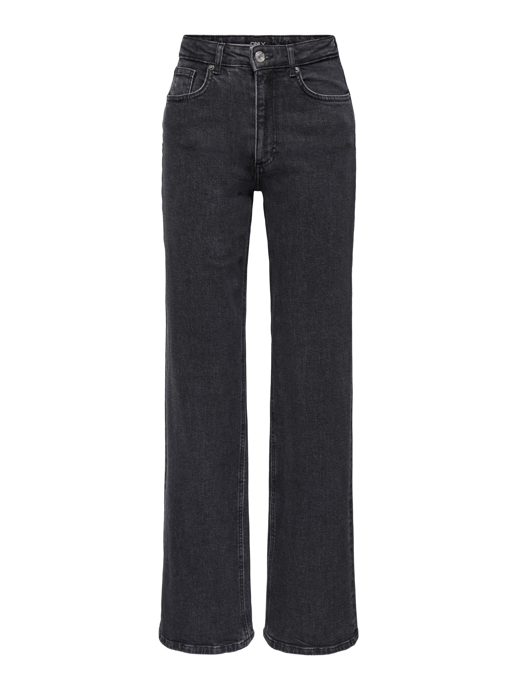 ONLY ONLJUICY Pantalones Vaqueros de Corte Ancho para Mujer, Cintura Alta, Corte de Pierna Ancha, Black Denim/Detail:nas244, 29W / 30L