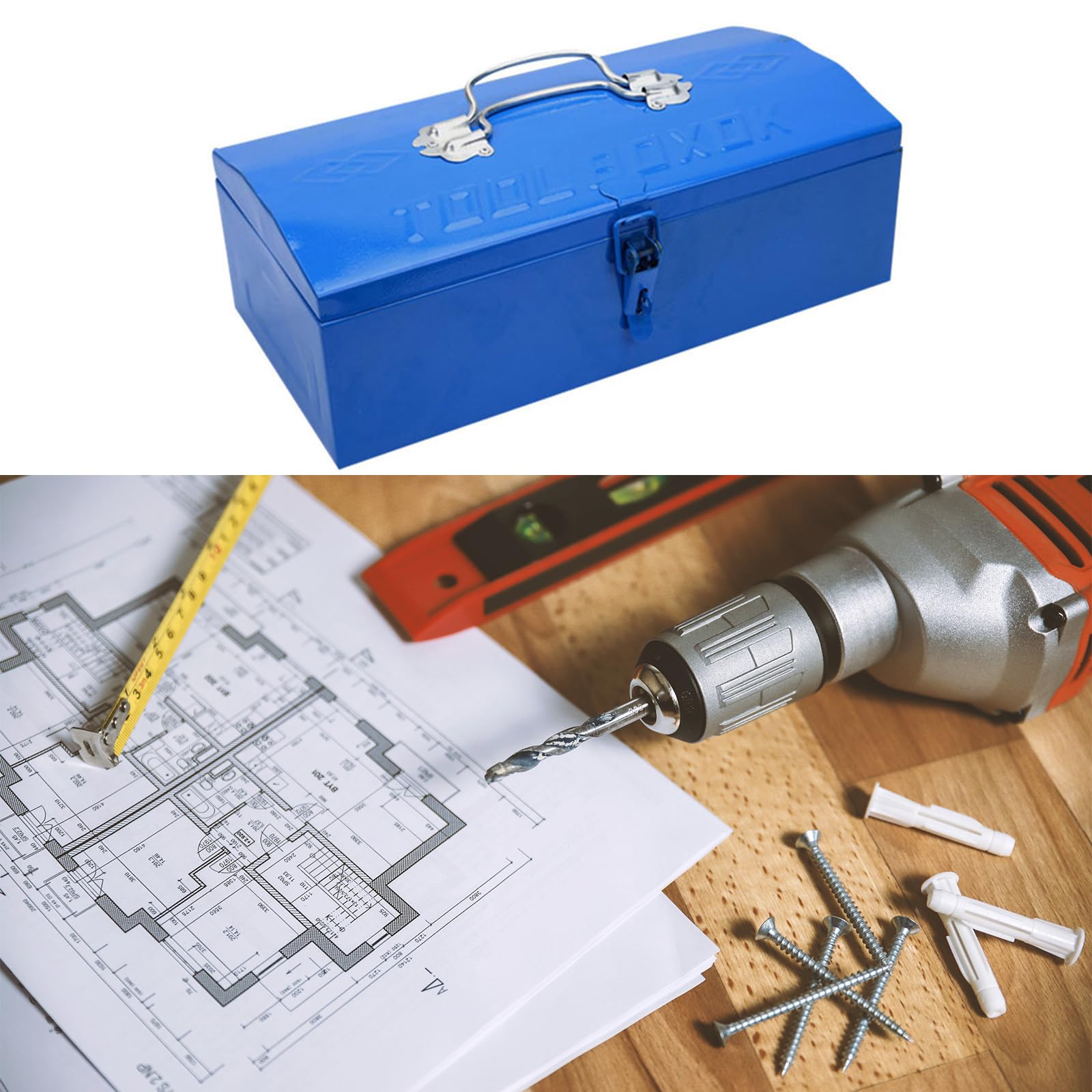 Caja de almacenamiento de metal, caja de herramientas de chapa de hierro, contenedor de herramientas para una organización eficiente y fácil transporte de varios artículos, estructura de una sola capa