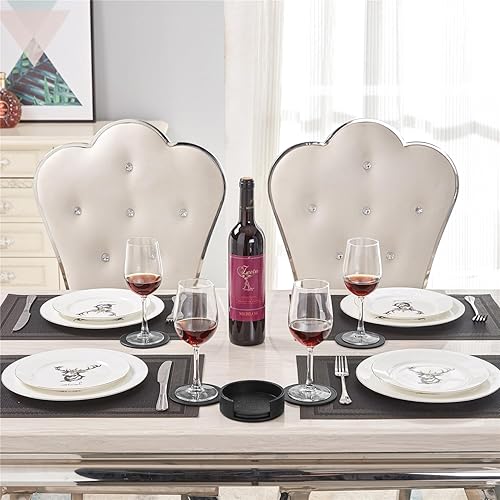 Miniatura 6 de Thipoten - Posavasos divertidos, 6 posavasos de cuero con soporte, regalo perfecto para inauguración de la casa, protege los muebles de marcas de