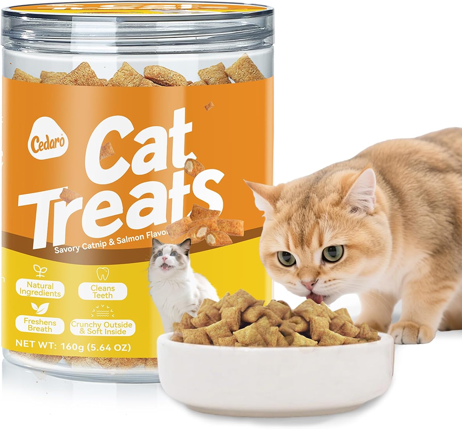 Healthy Cat Treats Soft & Crunchy - Catnip & Salmon Flavor, Cat Training Treats for Indoor Cats & Kittens, Dental Care & Digestive Support