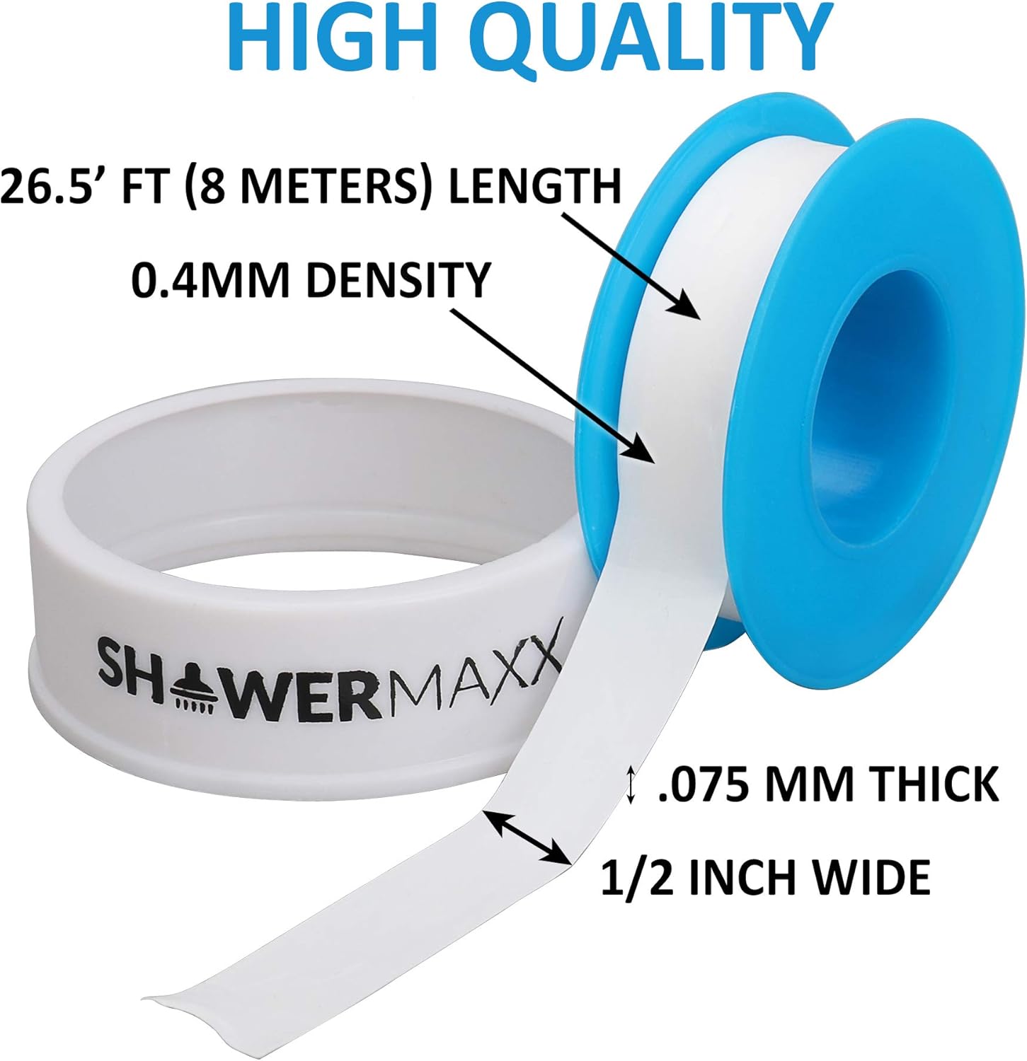 ShowerMaxx, 3 Pack Teflon PTFE Thread Seal Tape 0.5" inch x 26.5' ft. (8 Meters), All Purpose Plumbers Tape for Plubming Fixtures, PVC and Metal Pipes, Shower Heads, Hoses, Air and Water Systems. : Everything Else