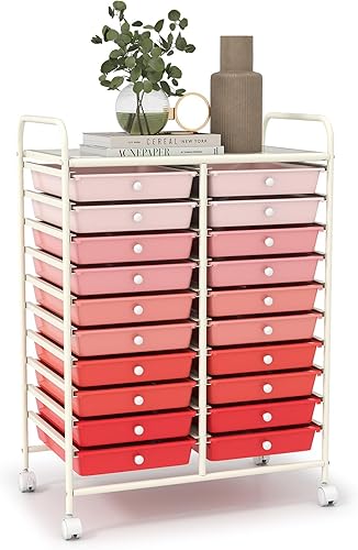 Vista 25 de LDAILY - Carrito de almacenamiento con ruedas de 20 cajones, carrito de almacenamiento rodante multiusos, organizador de almacenamiento con ruedas