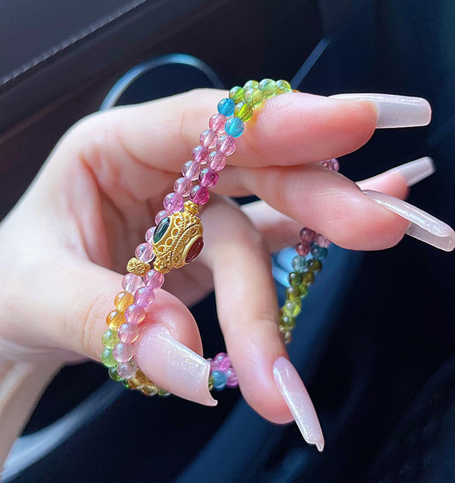 Semplici Braccialetti con Perline di Cristalli Colorati per Donna, Bracciale con Pietre preziose Naturali a Doppio Strato, Gioielli alla Moda Fatti a Mano per Regali di Compleanno