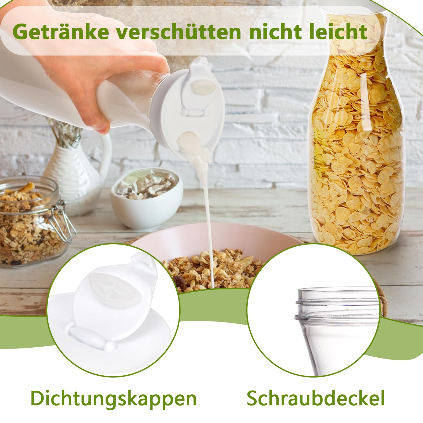 Brocche per Succhi, Caraffe per Acqua con Coperchio in Plastica da 1L, Limonata Caraffa per Acqua, Trasparente Succo Bottiglie, Brocche con Coperchio Ribaltabile, per Festa, Picnic