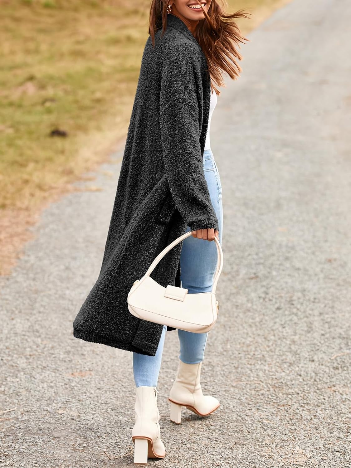 Saodimallsu Womens Open Front Long Cardigan Sweaters Oversized Chunky Fuzzy Lapel Fall 2025 Trendy Duster Sweater Coats - Image 5