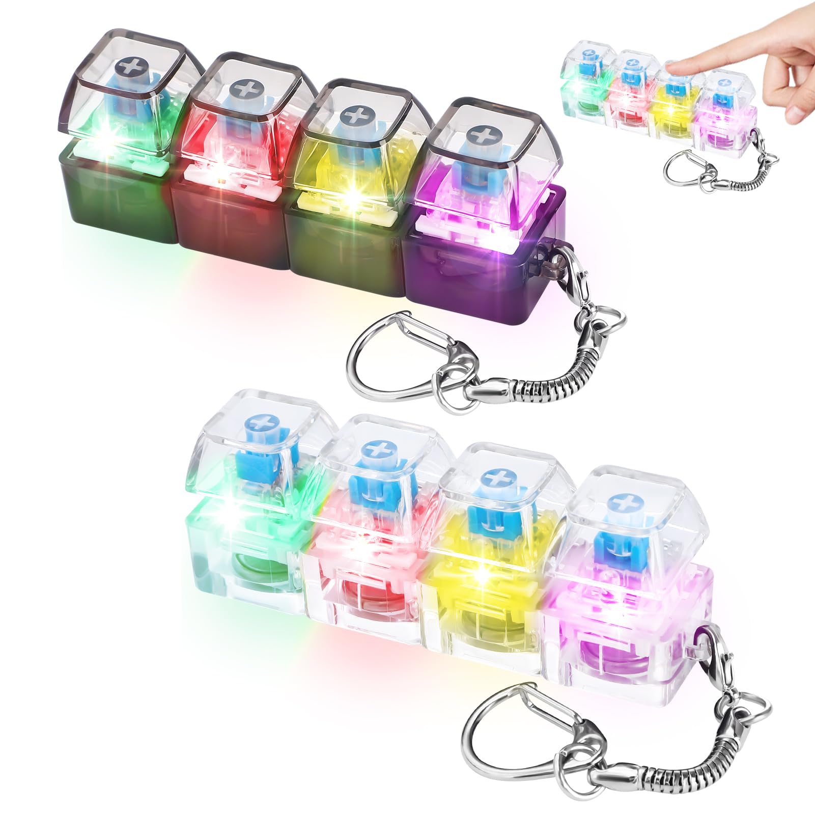 2 Pcs Keyboard Fidget Toy,Fidget Keyring,Keyboard Fidget Keychain with Lamp,Funny Stress Relief Toys for Adults ,Keyboard Fidget Clicker Decompression Gift for Boys Girls