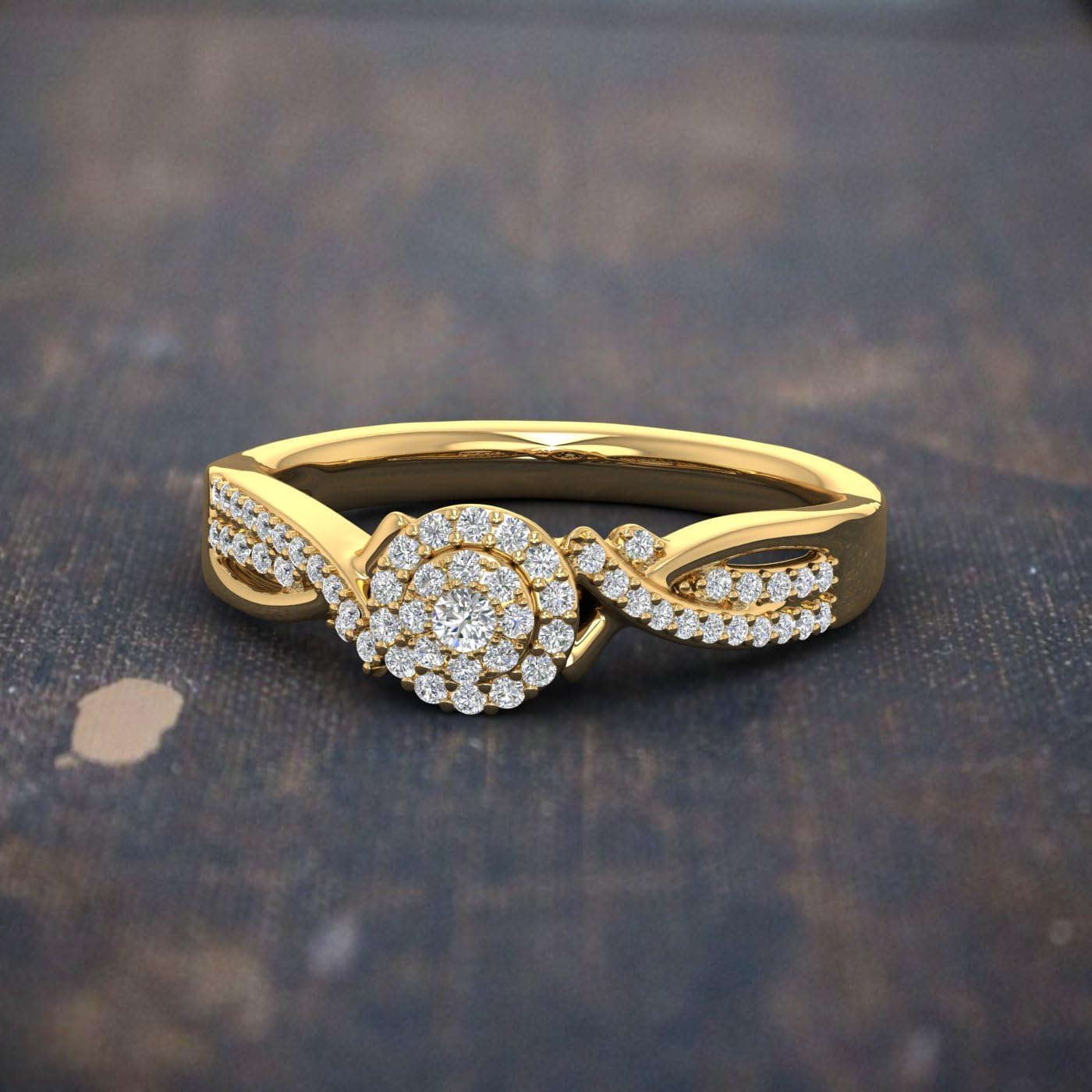 1/4 Carat Round Diamond Halo Engagement Ring in 10K Gold with Split Shank Engagement Ring
