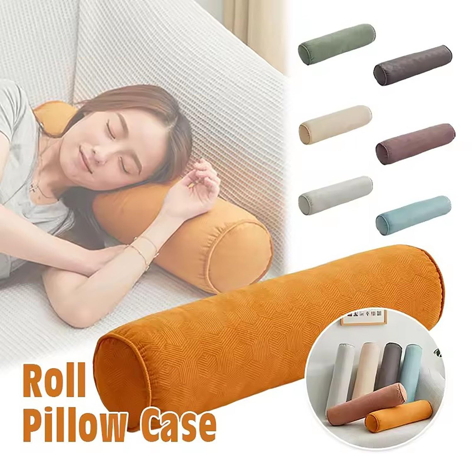 Almohada Cervical Cilíndrica del Cuello, Almohada Lumbar Larga, Cojín Cilíndrico, Almohada de Apoyo, con Funda Extraíble, para Dormir/Hogar/Oficina, Sofá(Beige,20x120cm/7.8x47in)