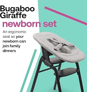 Bugaboo Giraffe Newborn Set for Giraffe High Chair and Rocker, Ergonomic Design | Padded ergonomic support, 5-point harness, birth to 6 months, works with high chair & rocker frame, Polar White