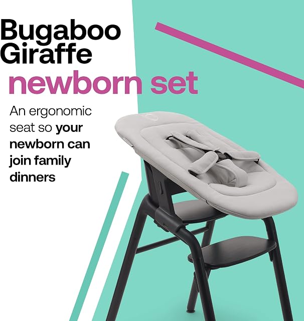 Bugaboo Giraffe Set nouveau-né pour chaise haute Giraffe et rocker, design ergonomique 5-point harnais, naissance à 6 mois, travaille avec chaise haute & cadre rocker, blanc polaire