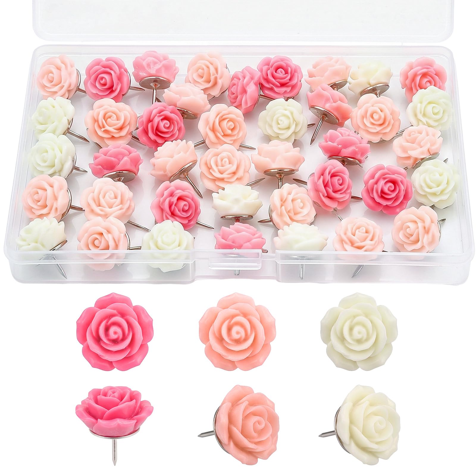 50Pcs Pins for Pinboard Cute Animal Thumb Tacks Multiple Animal Push Pins for Cork Board Bulletin Board Notice Boards (50Pcs-Rose)
