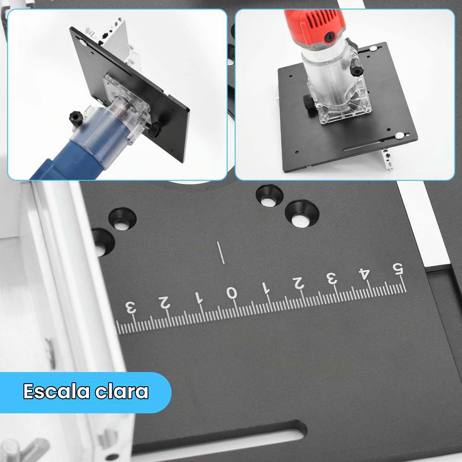 Juego de 3 Placa de Inserción de Mesa de Fresadora de Enrutador de Aluminio, Mesa para Fresadora, Herramienta Auxiliar de Grabado con Inglete, con Medidor de Inglete para Bancos de Carpintería (Negro)