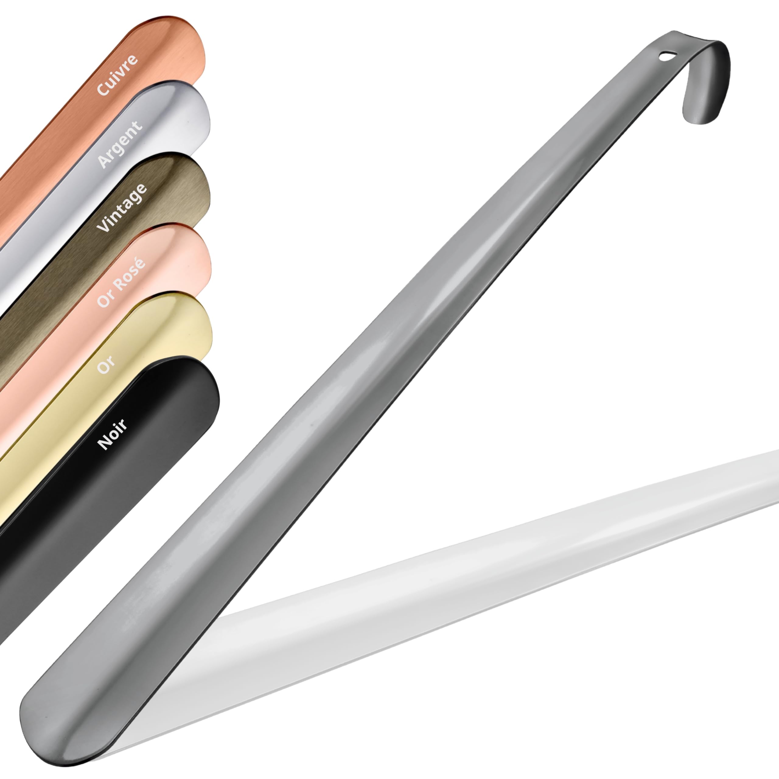 JK Trade Chausse-pied long en acier inoxydable stable de 42 cm - Long chausse-pied en acier inoxydable - Rapide et facile - Longueur et largeur optimisées - Shoe Horn Business - Anthracite