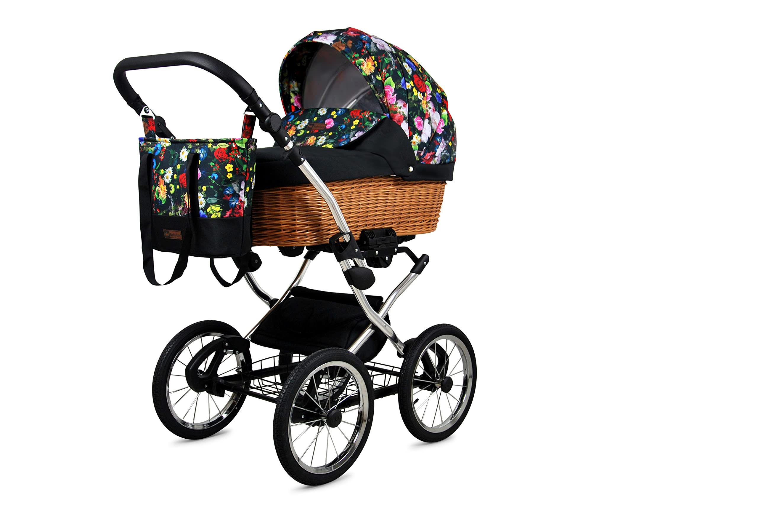 BabyLux ALU 2w1 Wózek dla Malucha – Wózki spacerowe & Wózki dziecięce – Wózek spacerowy dla Noworodka i Malucha – Wózek dla Noworodka – 59x105x125cm – Max 15kg – Garden Flowers Silver Frame