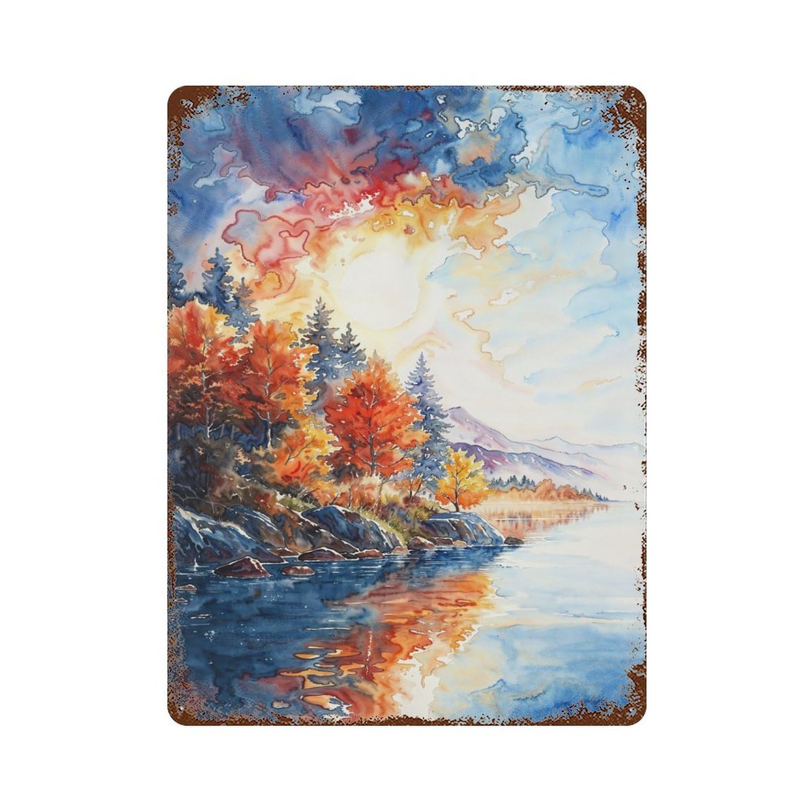 Garage Style Autumn Sunrise Rusty Metal Tin Sign 15.7"x11.8", Farmhouse Wall Decor for Bar And Workshop