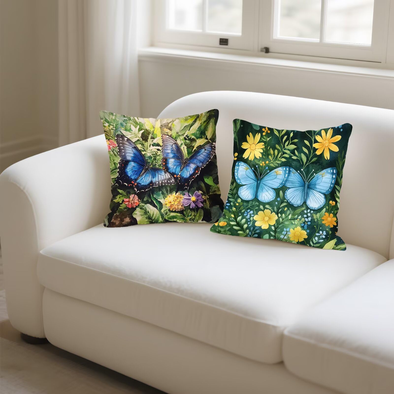 Cojines Sofa Fundas Cojines 50x50cm SúPer Suave Cojin Azul marino Mariposa Juego de 4, Fundas Almohada Impermeable Exterior, Interior Y Exterior Cojin Decorativos, Para SalóN Regalos NavideñOs P-183