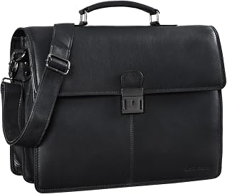 Apolonius' Bolso de Trabajo Hombre de Cuero Maletín Vintage para Hombre y Mujer Bolso Negocios Oficina Grande Bolsa Bandolera de Piel Auténtica, Color:obsidiana Negro