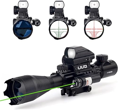 UUQ 4-16x50 Alcance táctico de rifle rojo/verde iluminado buscador de retícula W/mira láser y vista de punto reflejo holográfico