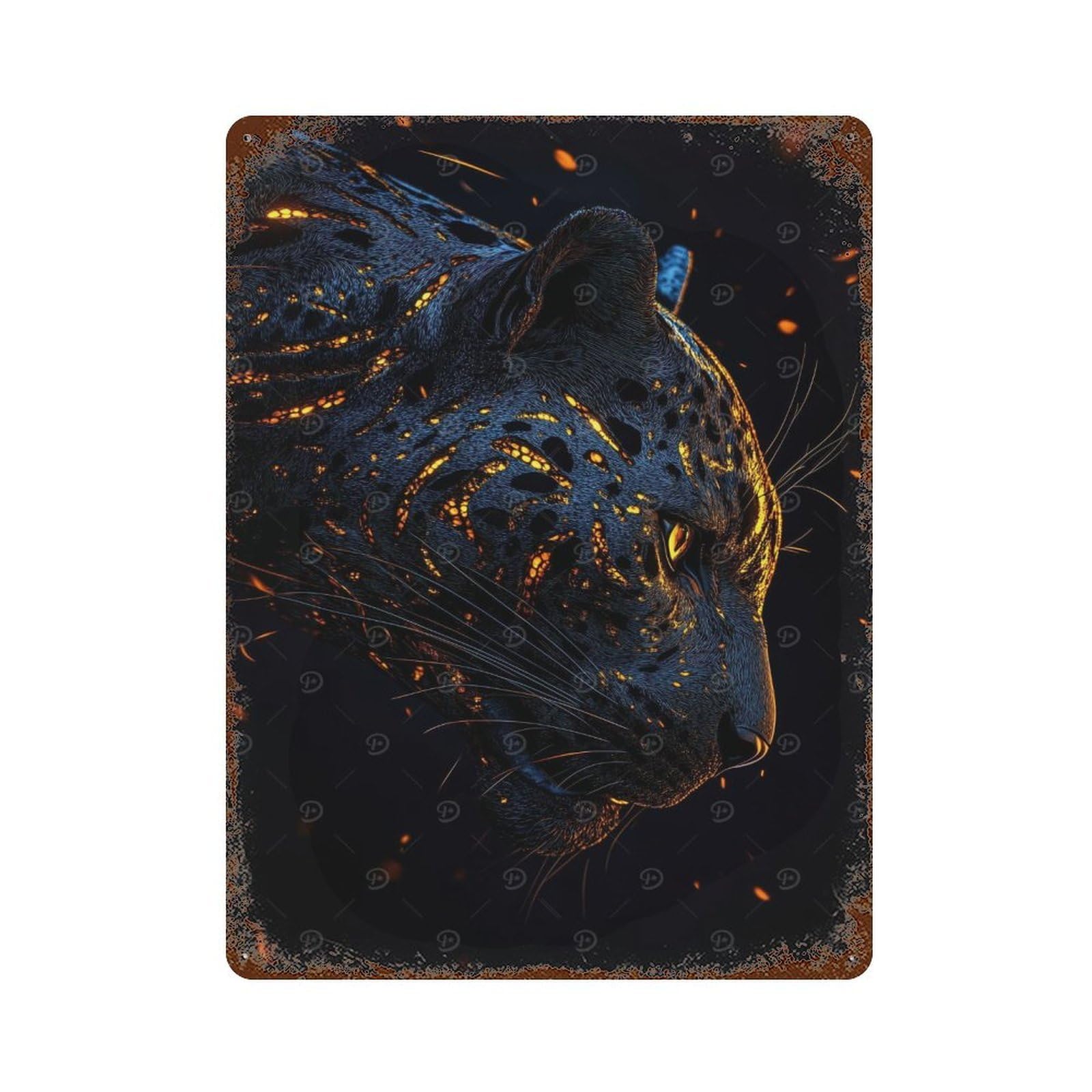 Rust Effect Black Panther with Glowing Spots Rusty Metal Tin Sign 15.7"x11.8", Farmhouse Wall Decor for Shed, Workshop And Garage Wall Decor