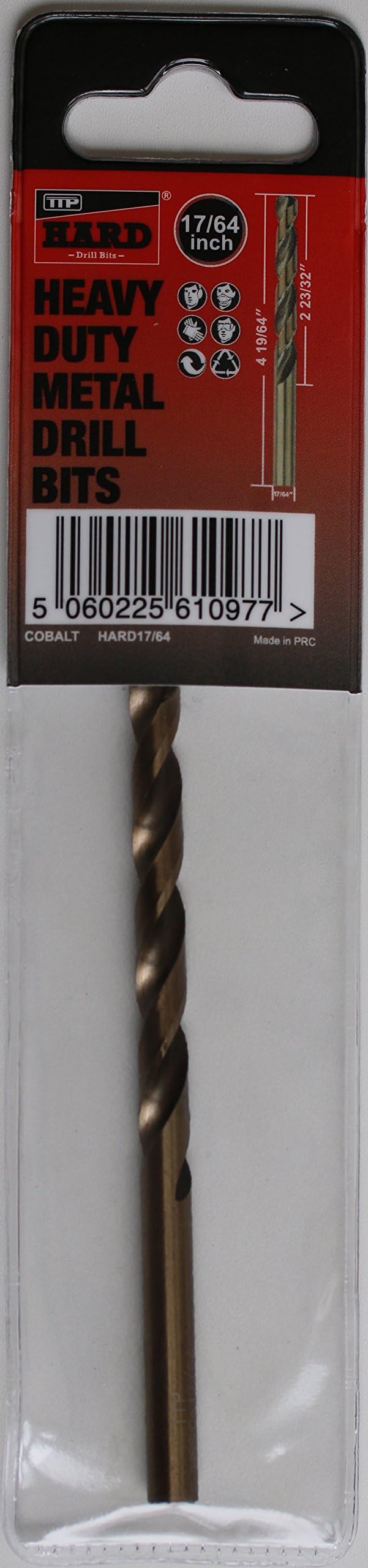 Cobalt M35 imperial 17/64” drill bit for metal by TTP HARD drills | Single 17/64” cobalt drill bit | added cobalt for drilling harder metals |Easy to use & long life | Easily drill chrome, stainless steel, hardox 450, cast iron and aluminium | Heavy duty and designed for drilling harder metals and alloys | maintains cutting abilities at higher temperatures | reduced heat build up | can be resharpened | Certificate of Hardness from SGS Testing