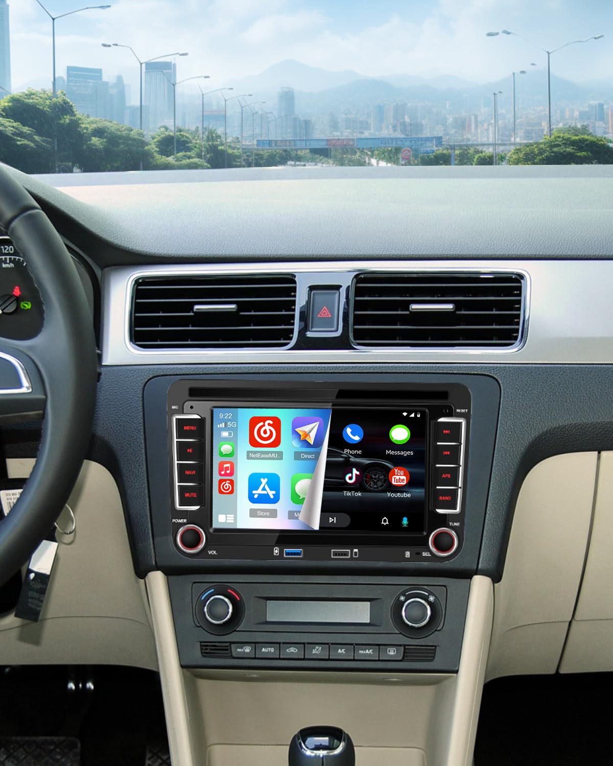 Roinvou Radio samochodowe do VW Golf 5 6 Passat Polo Tiguan Touran Caddy Skoda Wireless CarPlay Android Auto MirrorLink, 7-calowy ekran dotykowy radia z Bluetooth, DSP FM SWC Kamera cofania