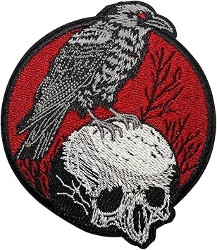 Gothic Skull Raven Patch 4 inches, Cool Colorful GOTG Skull Ravens Patch Embroidered Goth Patches Iron On/Sew On