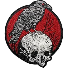 Gothic Skull Raven Patch   4 inches, Cool Colorful GOTG Skull Ravens Patch   Embroidered Goth Patches Iron On/Sew On