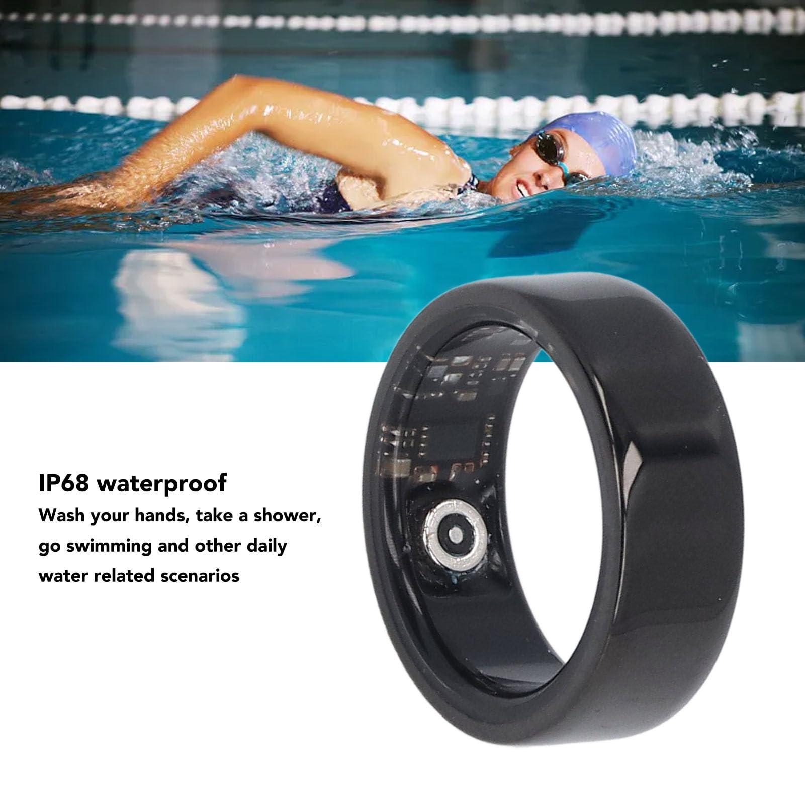 Rastreador de Salud con Anillo Inteligente, Rastreador de Ejercicios a Prueba de Agua IP68, Anillo de Conteo de Pasos de Monitoreo del Sueño Portátil, App, para Mujeres Hombres