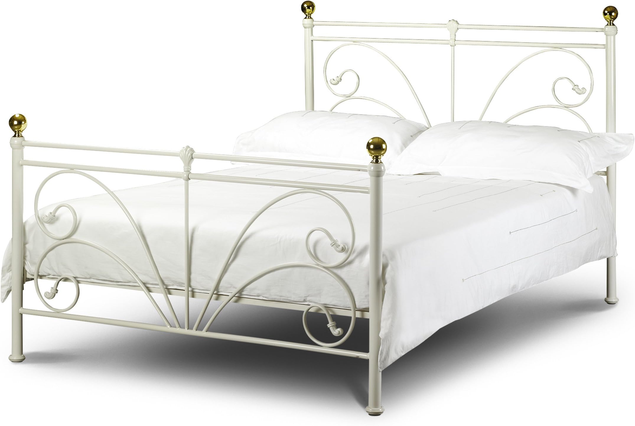 Cadiz Double Bed, Metal, Ivory/Brass