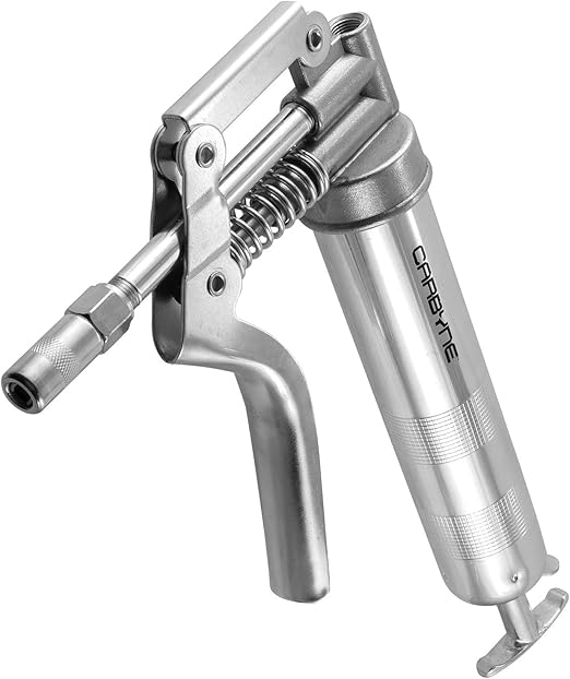 Carbyne Pistol Grip Mini Grease Gun, 3000 PSI, Heavy Duty Professional Quality, Knurled Steel Barrel. 12 inch Heavy Duty Reinforced Flex Hose, 4 inch Rigid Tube & Coupler. 2-Way Loading