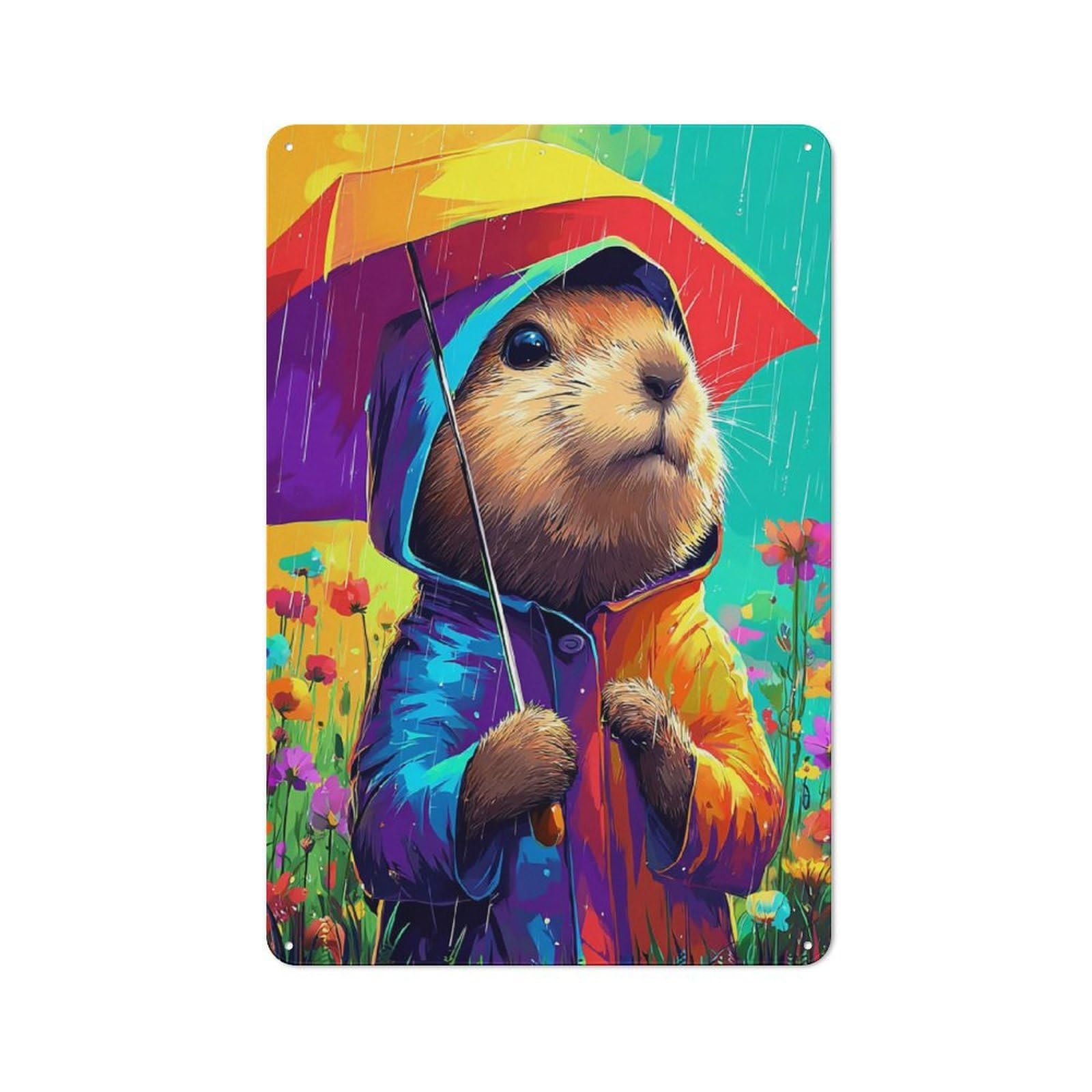 Junmoney Rainy Day Guinea Pig Adventure For Café Or Home Bar, Vintage Metal Wall Sign 30X20cm, A Christmas Gift For People Styling Café And Home Bar