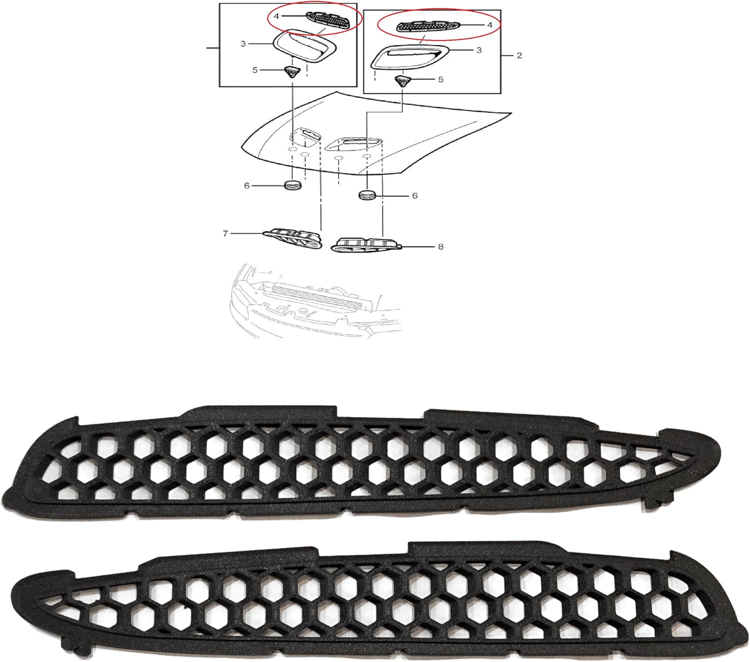 2004-2006 Pontiac GTO Hood Scoop Mesh Vents Relpacement Parts