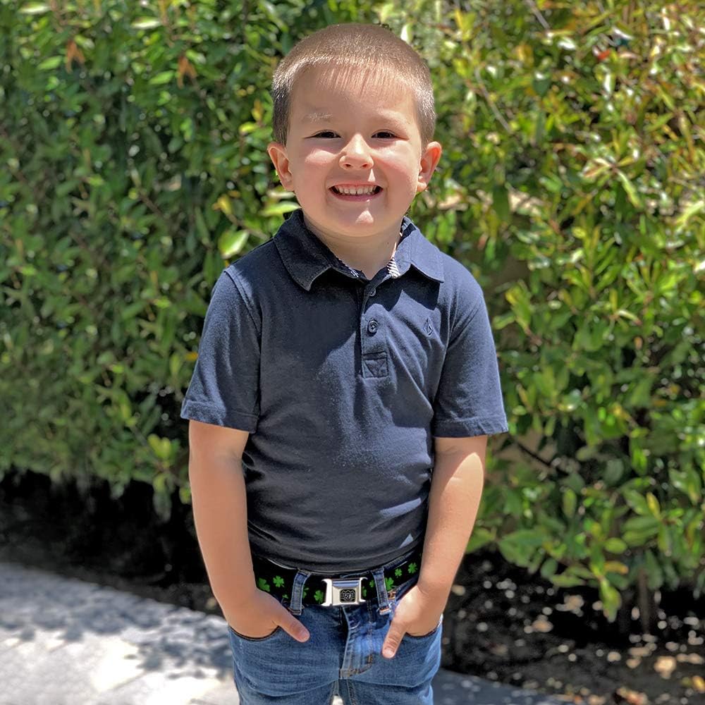 Buckle-Down Seatbelt Belt - St. Pat's Clovers Scattered2 Black/Green