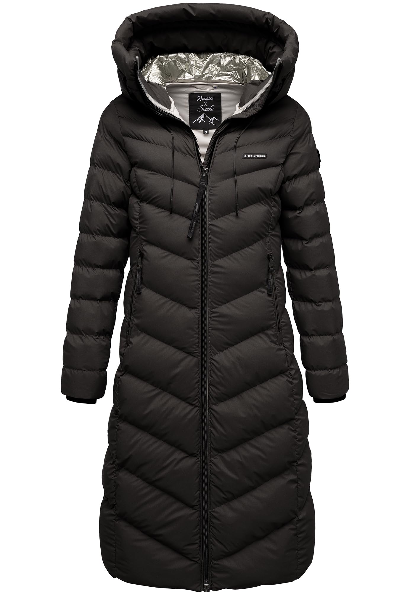 REPUBLIX Damen Gefütterte Winterjacke Mantel Parka RJ-8025 Schwarz XS