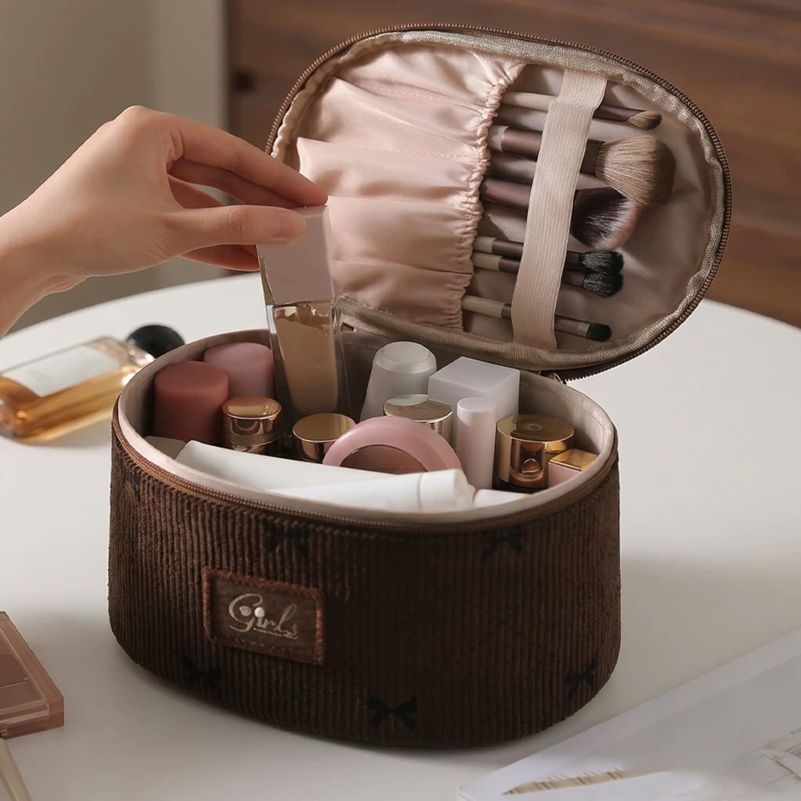 Beauty Case, Grande Capacità per Il Trucco, Pochette da Toilette per Donna, Design a Capacità Extra-Large, Struttura Rinforzata in PE, Modello a Profilo Basso