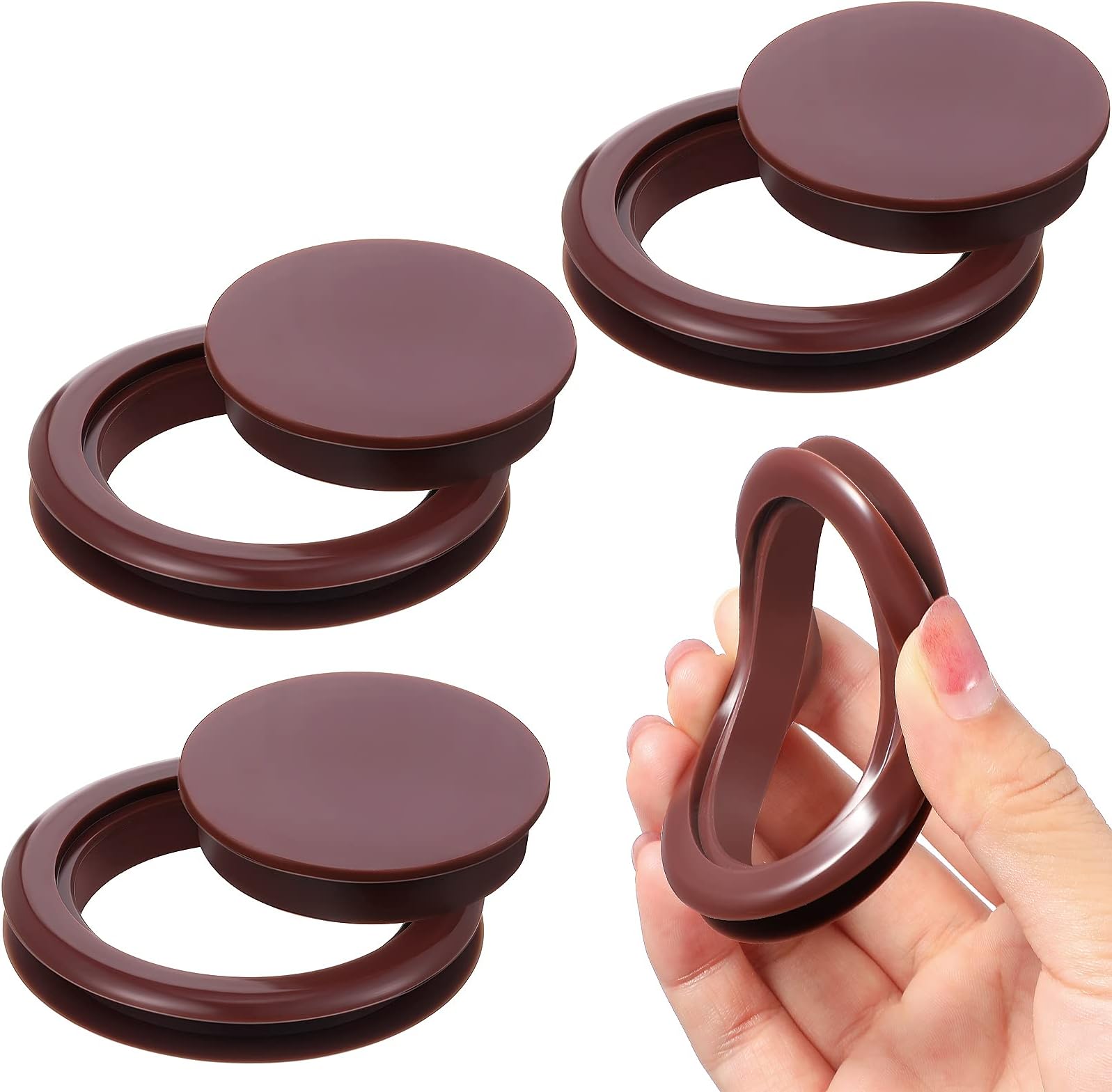 Maitys 4 Pieces Silicone Patio Table Umbrella Hole Ring Plug and Cap Set for Glass Outdoors Patio Table Deck Yard, 2 Inch (Brown)