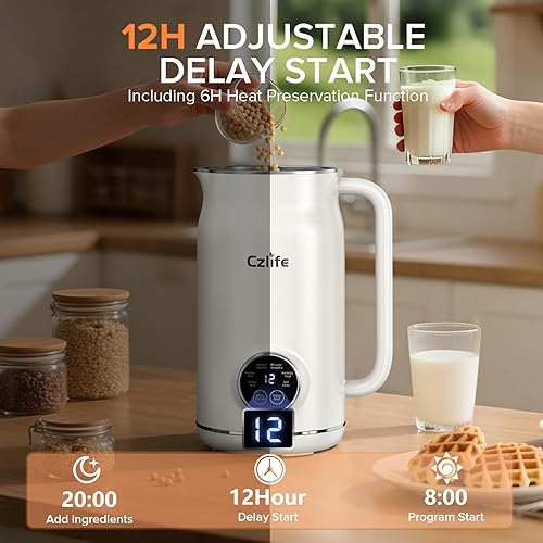 Miniatura 4 de Licuadora 10 en 1 para fabricar leche de nueces, máquina casera de leche de nuez de 20 onzas (20.3 fl oz), almendras, soja, avena, jugo, batidos,