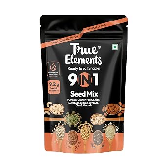 True Elements 9 in 1 Snack Mix 8.82 Oz - Mix of Pumpkin, Watermelon, Flax, Chia, Sunflower, Peanuts, Soynuts, Almonds & Cashew Nuts