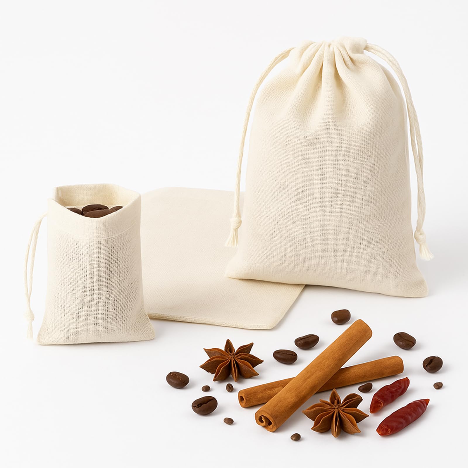 50 Pack Cotton Muslin Spice Bags for Cooking, Reusable Fine Mesh Tea Bags